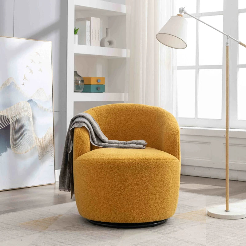 Yellow Teddy Fabric Swivel Armchair with 360° Rotation for Indoor Spaces, 64x64x71 cm