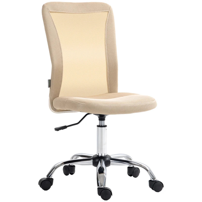 Vinsetto Beige Mesh Office Chair - Adjustable Height, Swivel Wheels, Armless Design for Home & Study - Ergonomic Comfort