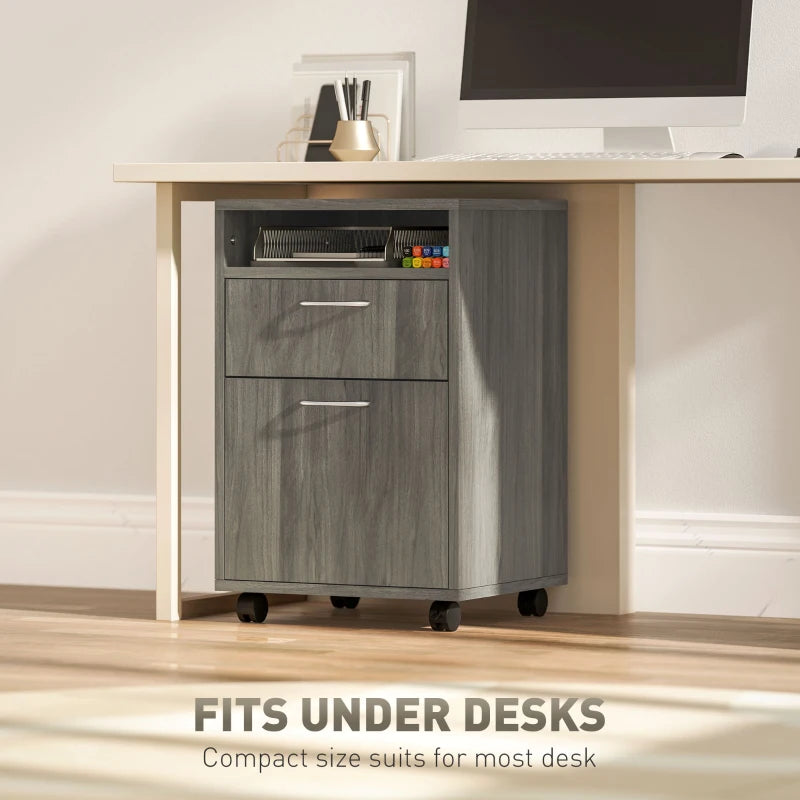 60cm Mobile Filing Cabinet with Drawer & Open Shelf, Grey Office Organizer on Wheels, Ideal for Home & Printer Storage