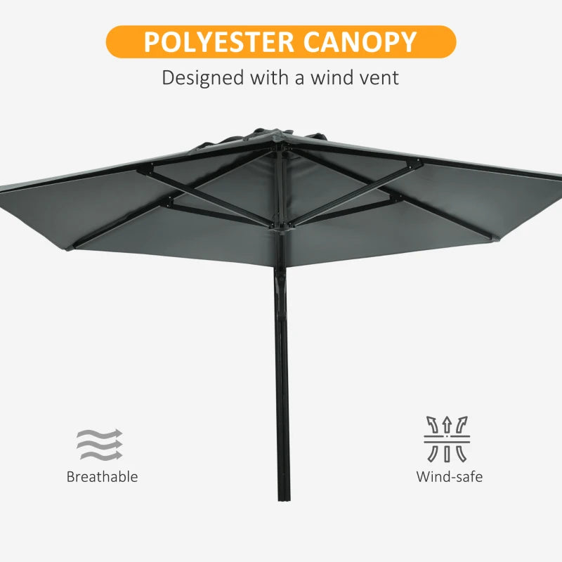 Grey 2.5m Rotatable Wall Mounted Patio Umbrella