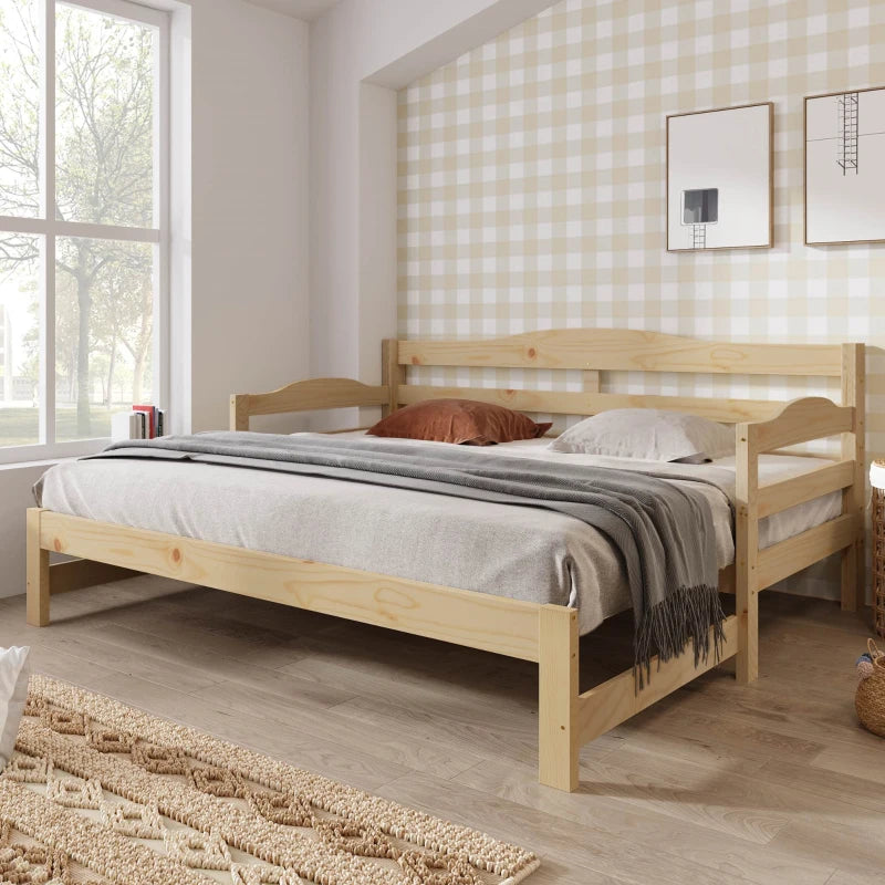 Natural Solid Pine Wood Daybed with Pull-Out Trundle - Versatile Sofa Bed, 196x98-182x73 cm, Durable MDF Construction