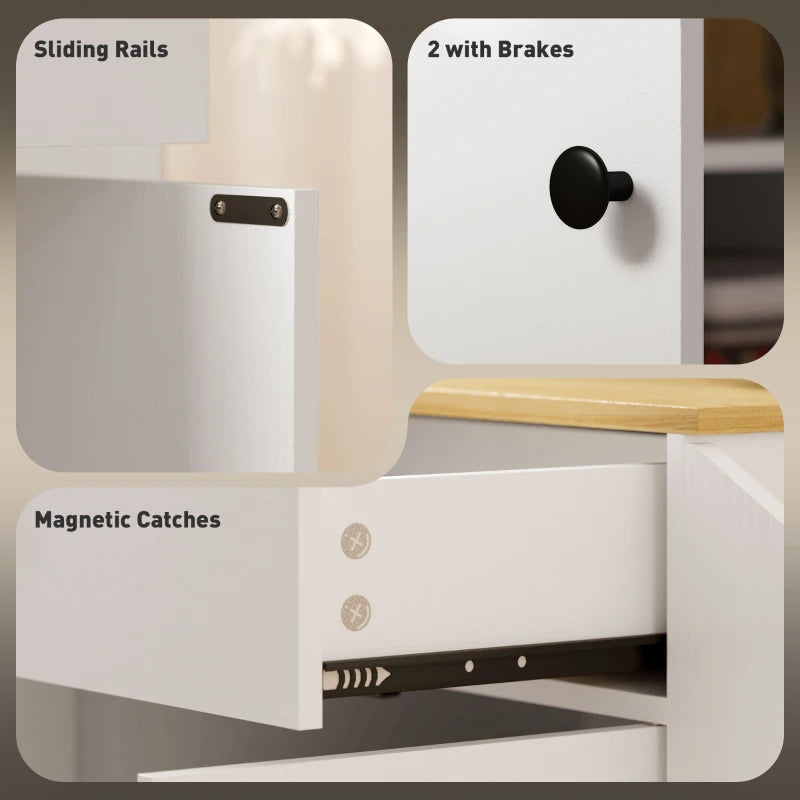 Rolling Kitchen Island Cart with 3-Tier Spice Rack, Drawer & Towel Holder - White Kitchen Storage Solution