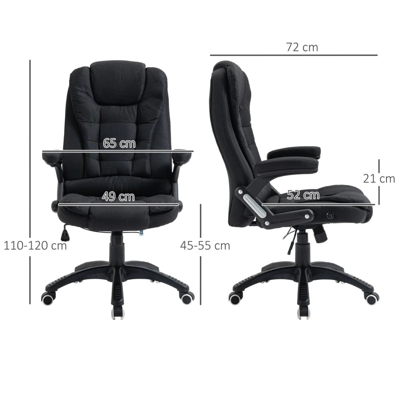 Vinsetto Ergonomic Office Chair - Adjustable Height, Reclining, Tilt Function, Comfortable Desk Chair with Armrests - Black