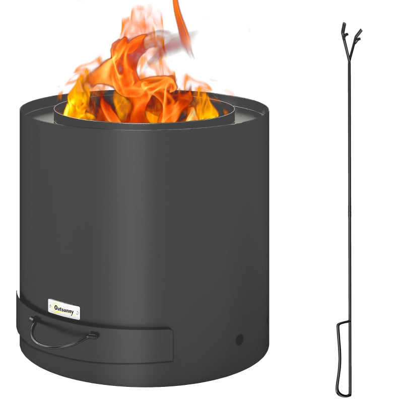 Black Metal Wood-Burning Fire Pit with Poker - Outdoor Patio Fire Bowl
