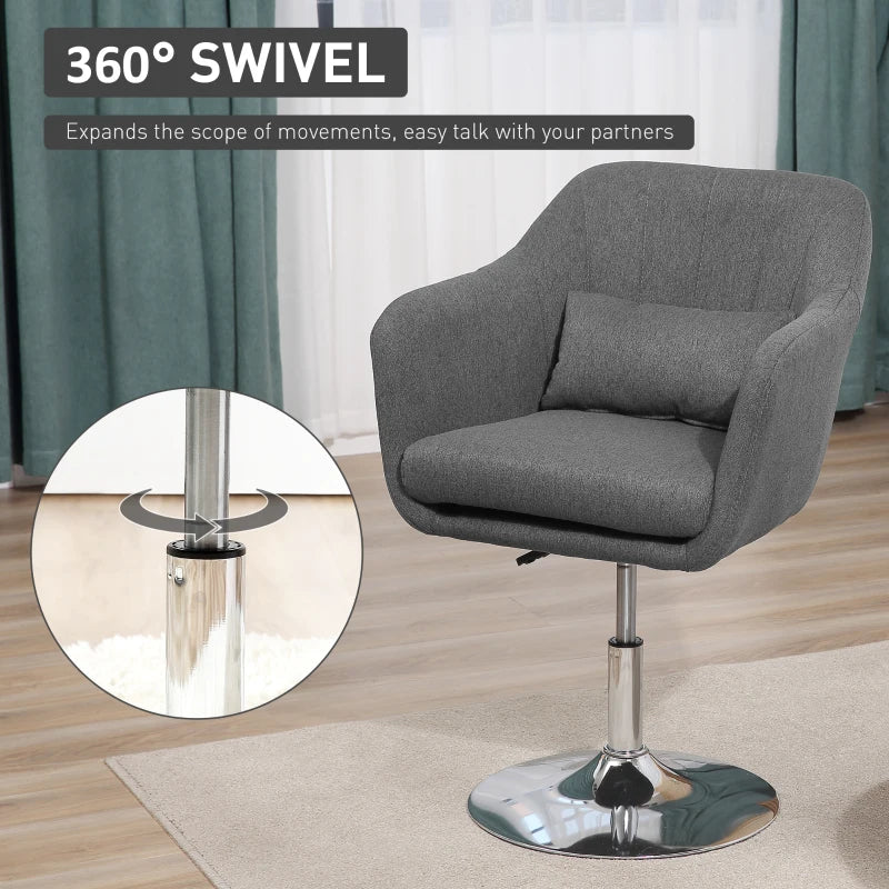 Contemporary Swivel Linen Accent Chair with Adjustable Height and Lumbar Support for Living Room and Office, Dark Grey