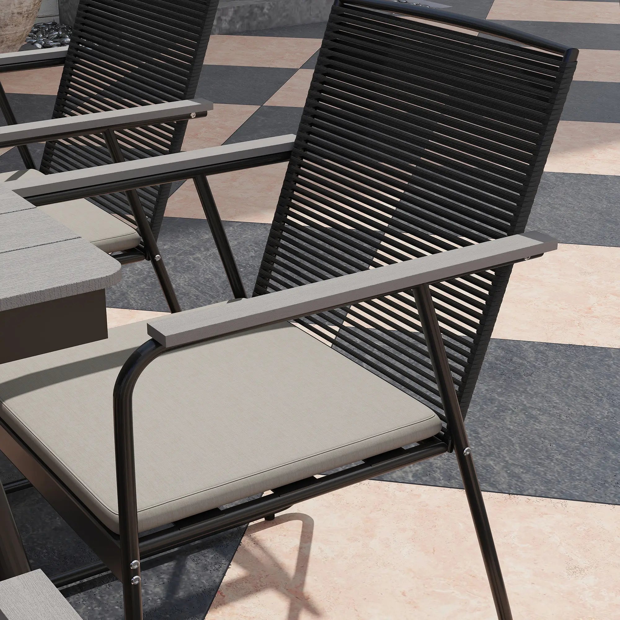 Grey 6 Seater Rattan Garden Dining Set with Cushions – Outdoor Patio Furniture with Rectangular Table