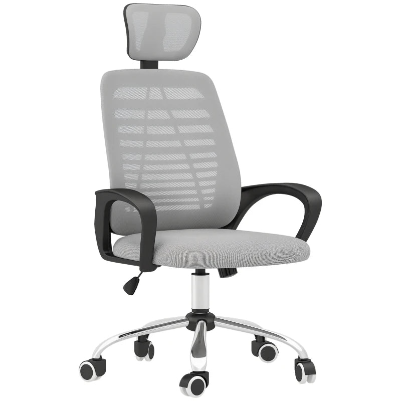 Vinsetto Ergonomic Mesh Office Chair with Rotatable Headrest, Lumbar Support & Armrests - Stylish Grey Desk Chair