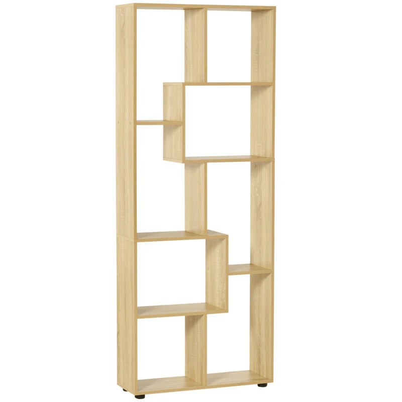 Modern Tall Bookshelf - 8 Cube Storage Unit, Freestanding Room Divider for Living Room, Bedroom & Home Office, 70x24x178 cm, Natural Finish