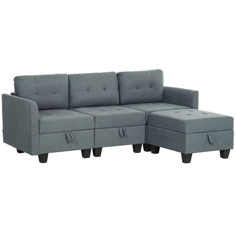 Dark Grey 'L' Shape Modular Sofa with Storage for Stylish Living Room