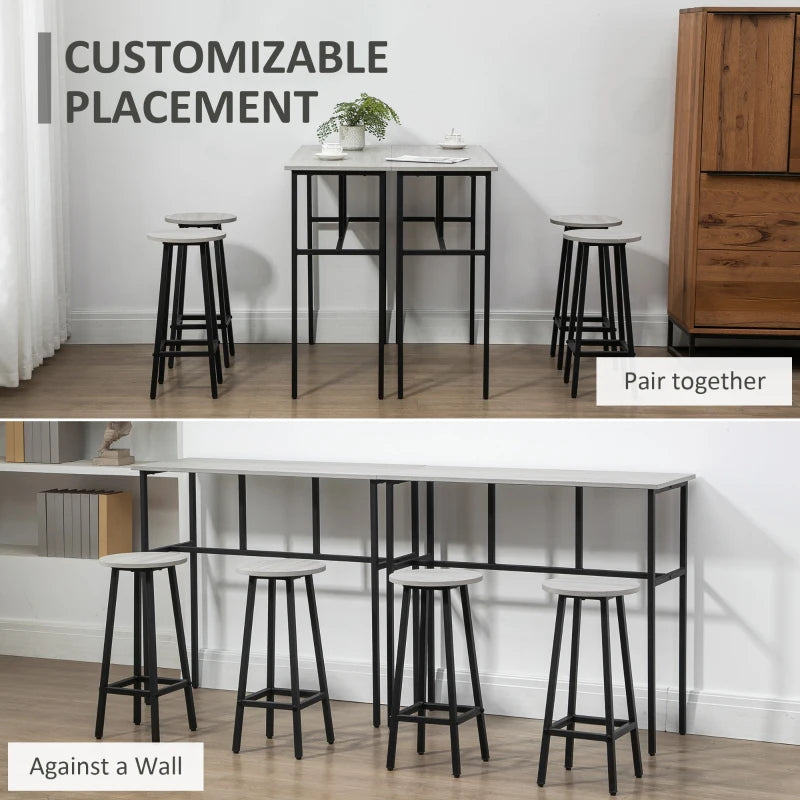 6-Piece Grey Bar Table Set - 2 Breakfast Tables & 4 Stools, Counter Height Dining for Kitchen & Living Room