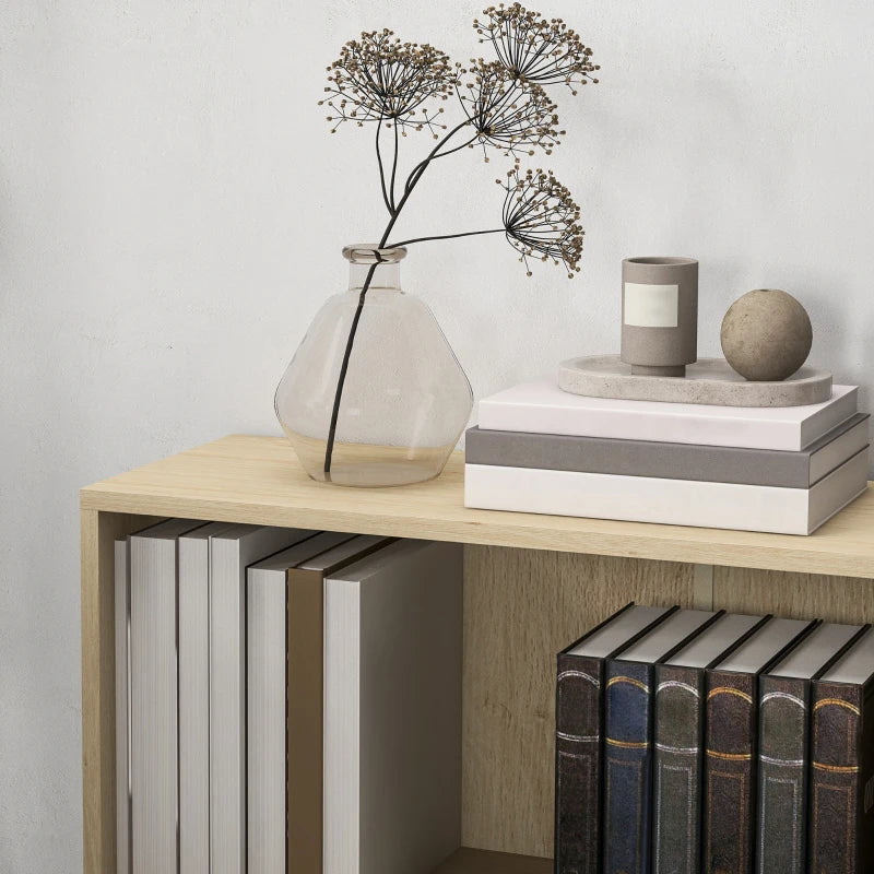 Natural 2-Tier Bookshelf - Adjustable Low Bookcase with 2 Compartments for Home Office, Living Room & Study