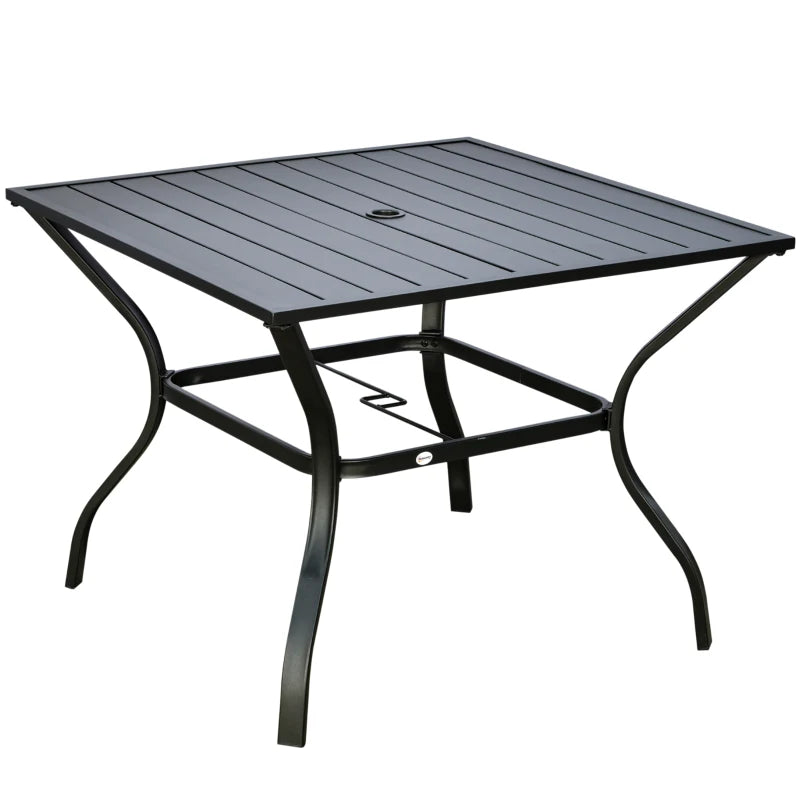 Black Metal Outdoor Dining Table for Four with Parasol Hole, 94 x 94 cm