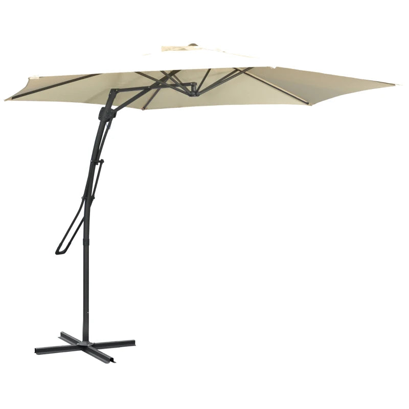 White 3m Cantilever Patio Umbrella with Easy Lever and Cross Base