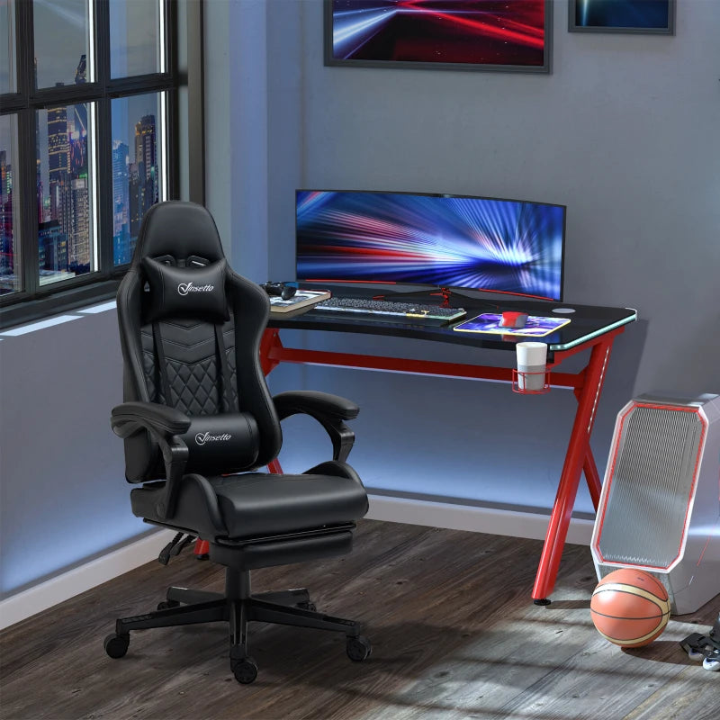 Vinsetto Gaming Chair with Footrest - 130° Recline, Lumbar Support, Adjustable Height - Ergonomic Black Desk Chair for Adults