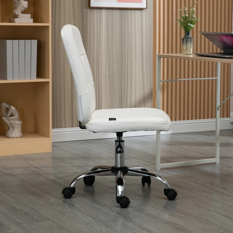 Vinsetto Armless Faux Leather Office Chair - Modern White Design for Home & Office, Ergonomic Comfort, Stylish Seating