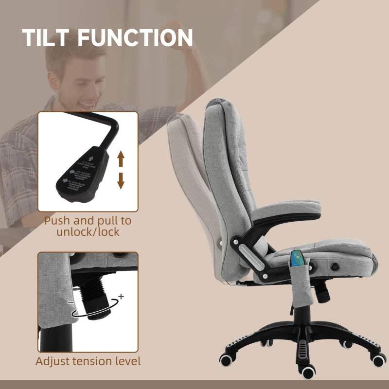 Vinsetto Ergonomic Office Chair with 6-Point Massage & Heated Back Support, Adjustable Arms, Light Grey Fabric
