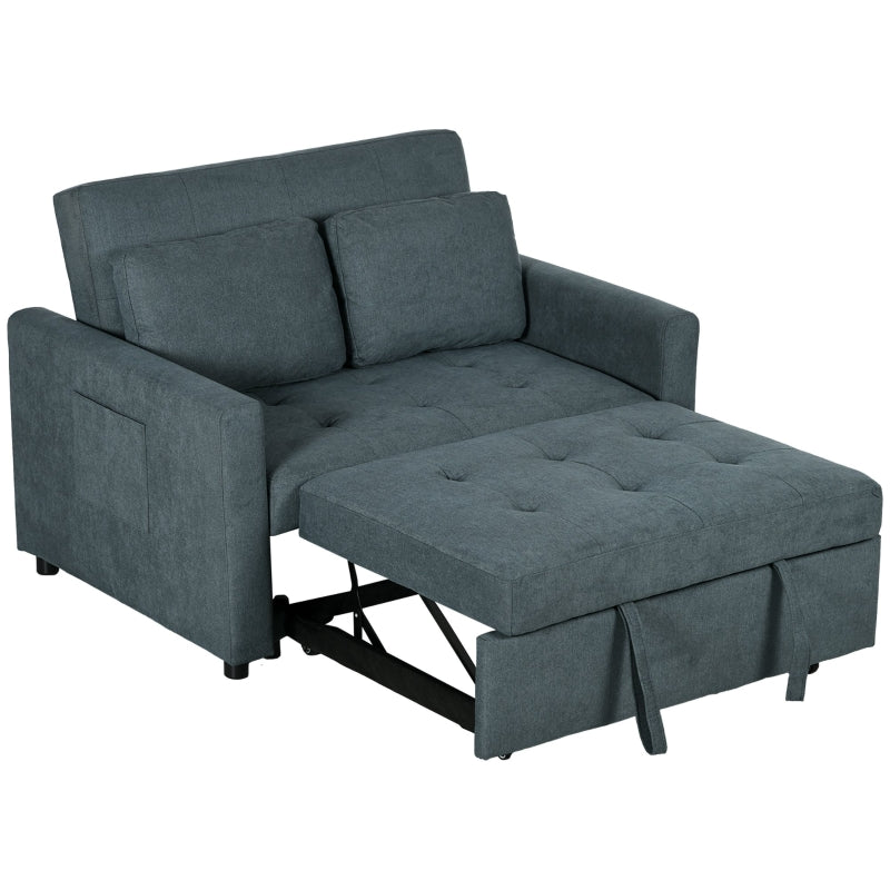 Charcoal Grey Loveseat Sofa Bed with Cushions and Side Pockets for Living Room