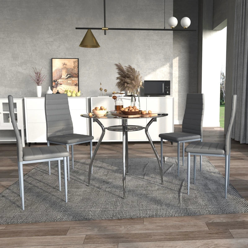 Modern Five-Piece Dining Set with Padded Chairs and Stylish Glass-Top Table in Elegant Grey Finish