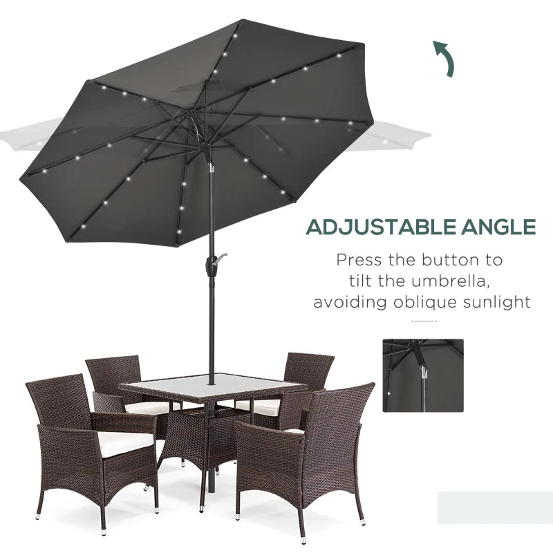 Grey Solar LED Light Patio Umbrella with Hand Crank