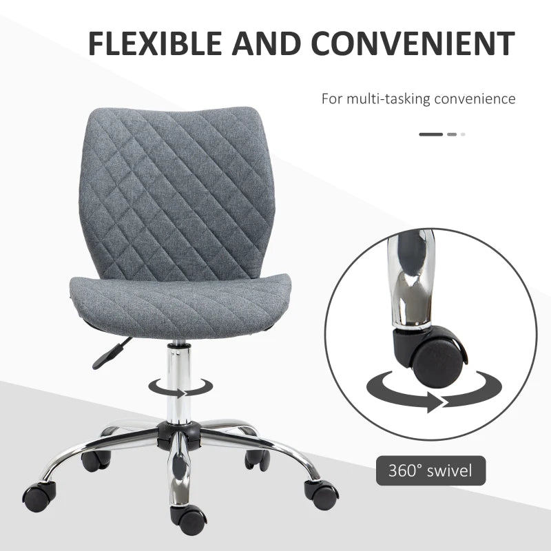 Vinsetto Armless Adjustable Office Chair - Swivel Computer Chair with Rolling Wheels & Linen Fabric Back Support - Grey