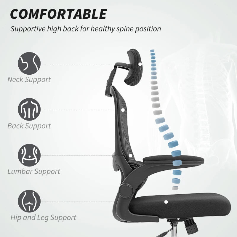 Ergonomic Mesh Back Office Chair with Lumbar Support - Stylish Black Design for Comfort and Productivity