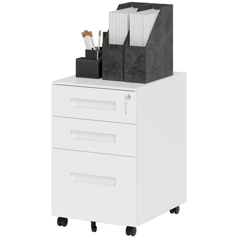 Vinsetto White Three-Drawer Steel Filing Cabinet - Modern Office Storage Solution for Organizing Documents and Files
