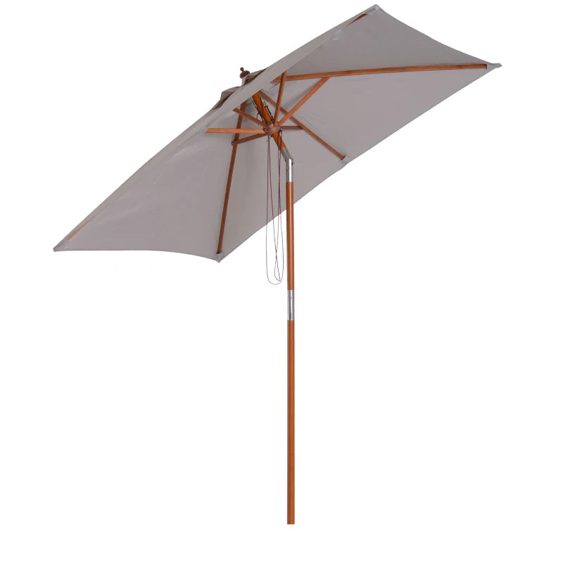 Grey 2m x 1.5m Tilting Garden Parasol Umbrella with Wood and Bamboo Frame