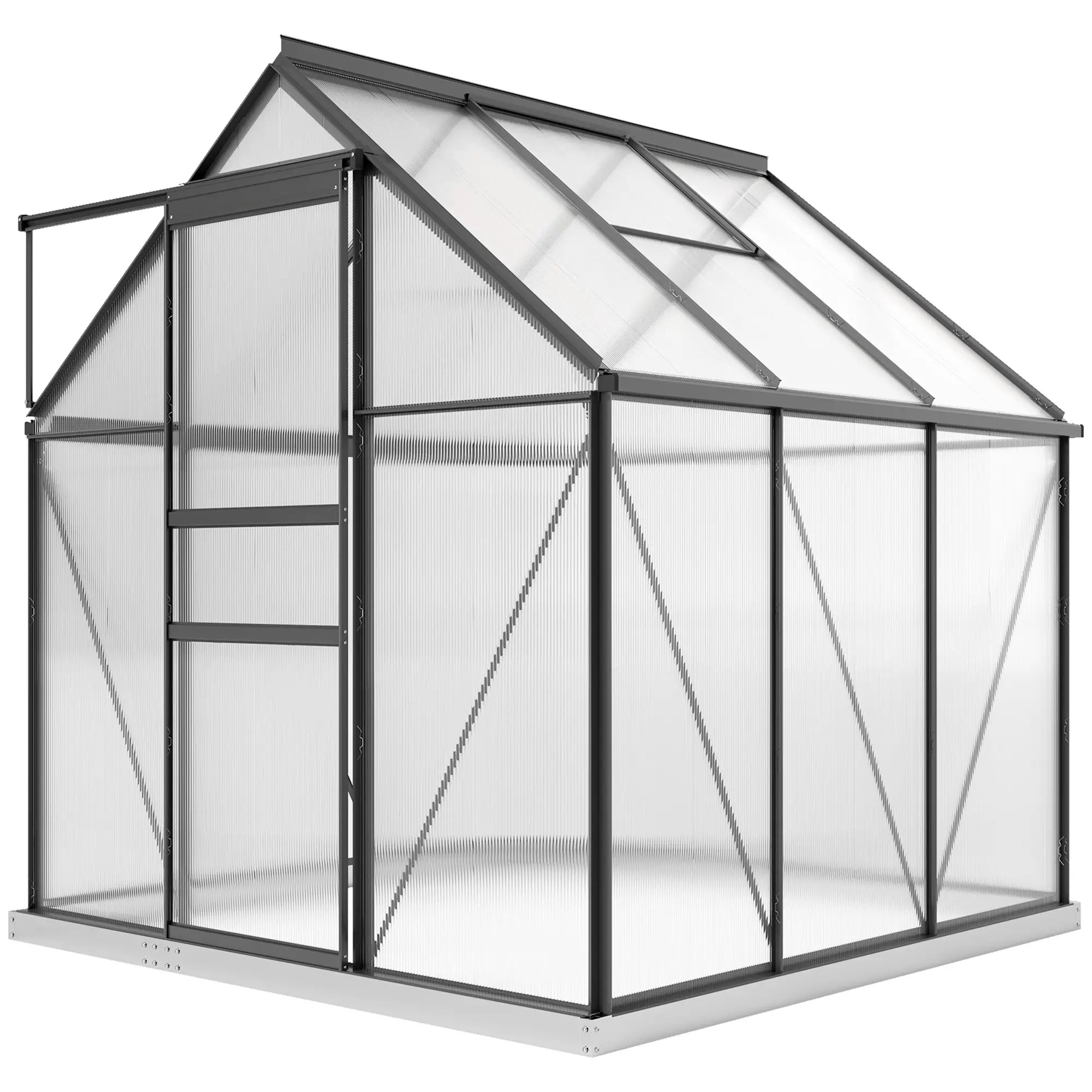 190cm x 190cm Walk-In Polycarbonate Greenhouse With Window - Grey