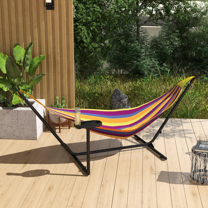 Steel Frame Hammock Stand with Side Tray, Black