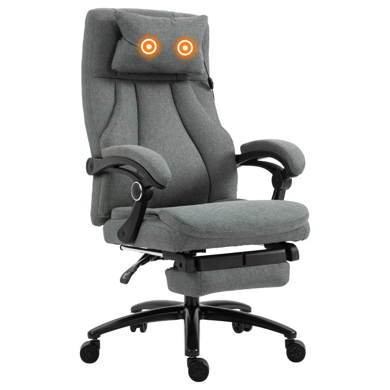 Vinsetto Grey Office Chair with Adjustable Massage Pillow, USB Power, Retractable Footrest, High Back, 360° Swivel for Home