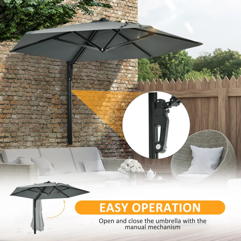 Grey 2.5m Rotatable Wall Mounted Patio Umbrella