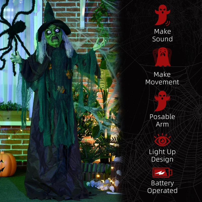6ft Halloween Witch Decoration - Outdoor Sound & Light Activated Prop with Glowing Eyes & Magical Heart for Spooky Fun