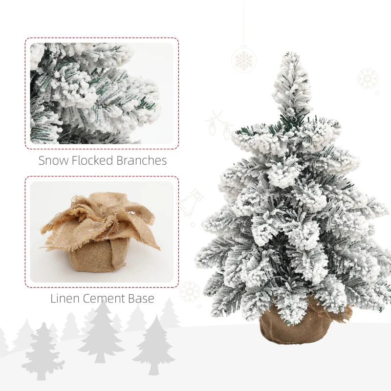 Set of 2 Mini 1.5ft Snow Flocked Christmas Trees with Lights - Battery Operated Tabletop Holiday Decor