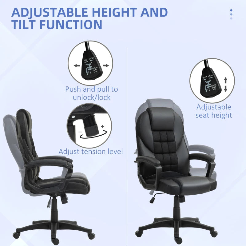 Ergonomic Faux Leather Office Chair - Stylish Black Executive Desk Chair for Home & Office Use