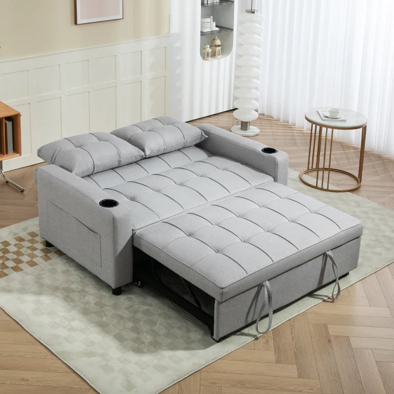 Light Grey Two-Seater Pull-Out Sofa Bed for Compact Living Spaces