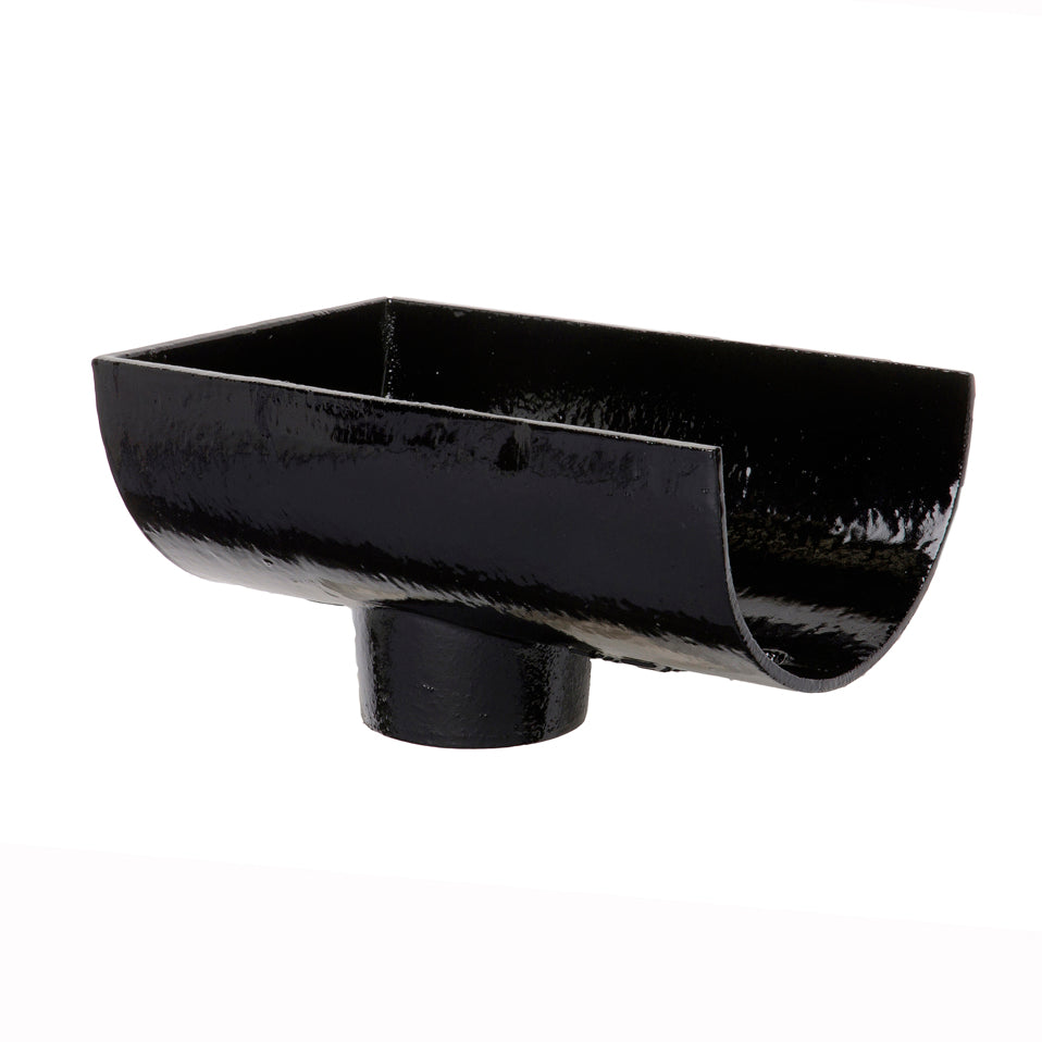 Hargreaves Cast Iron 100x75mm Internal Deep Half Round 65mm Dropend Outlet   - Painted Black