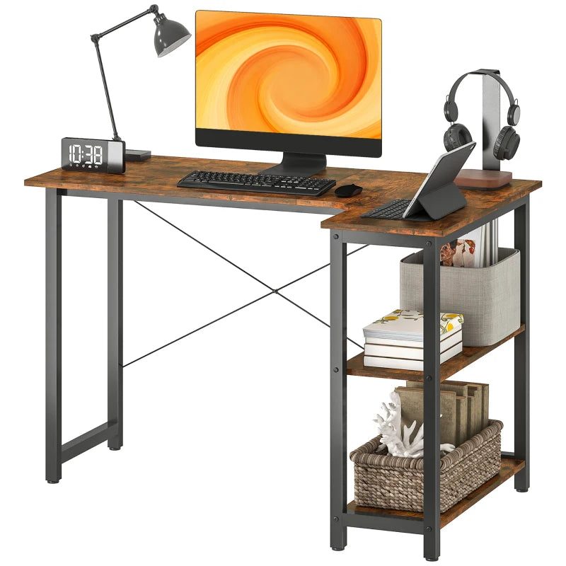 Rustic Brown L Shaped Desk with Bookshelf - Corner Computer Desk for Home Office & Study Room, 120x73.2x75cm