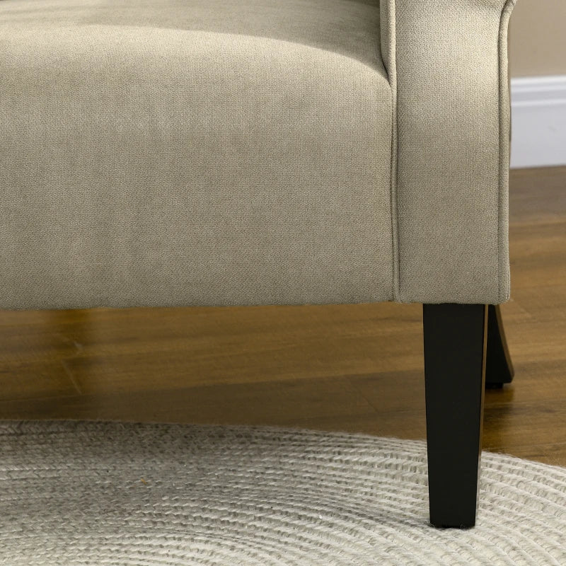 Beige Upholstered Accent Chair with Rolled Arms and Wooden Legs for Living Room or Bedroom