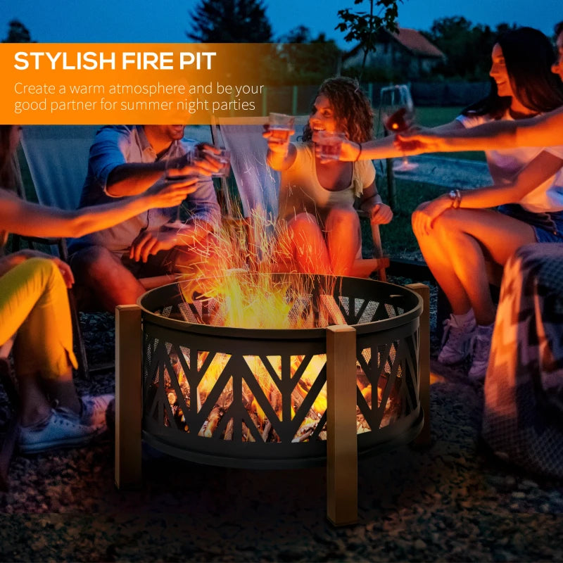 Large Metal Fire Pit Bowl 2-in-1 Outdoor BBQ Grill & Brazier with Lid, Poker for Backyard & Camping, 78cm Black