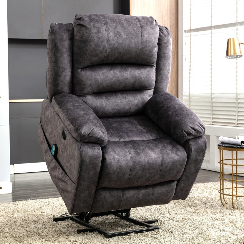 Electric Recliner Chair with Massage and Heating for Elderly, Grey Power Lift Armchair, 87x85x107 cm