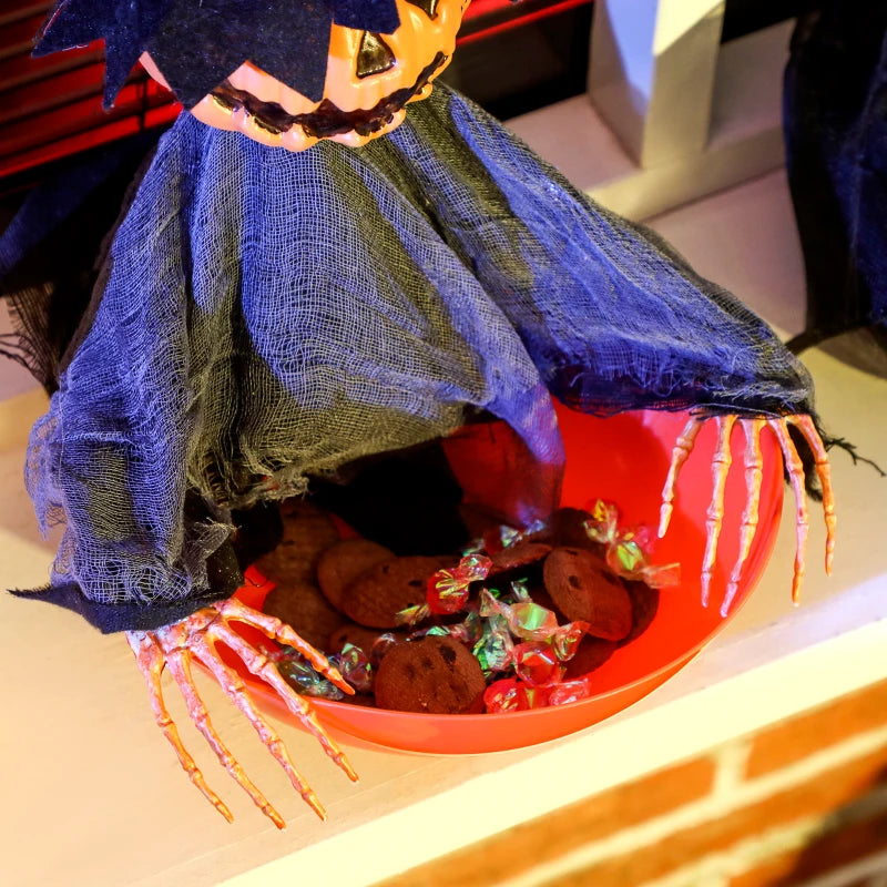 2pcs Animated Halloween Skull Bowl Set - LED Eyes, Moving Body, Creepy Sound - Skeleton Candy Dish for Party & Haunted House Decor