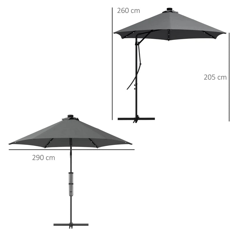 Grey 3m LED Patio Umbrella with Base and Cover