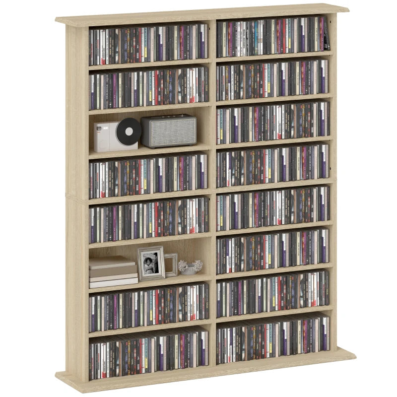 16-Compartment Media Shelf - Stylish Nature Wood Finish for Organizing DVDs, Games, and Books - Modern Home Storage Solution