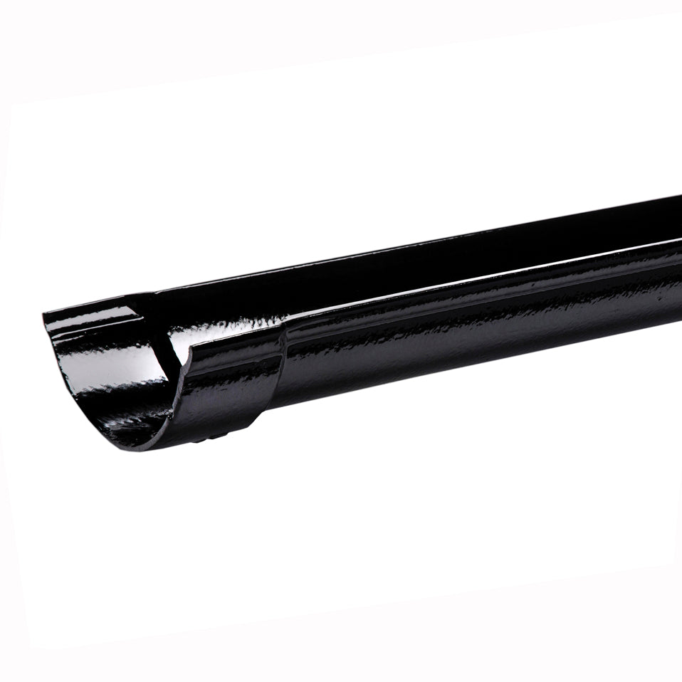 Hargreaves Cast Iron 100mm Beaded Half Round Gutter 1829mm  - Painted Black