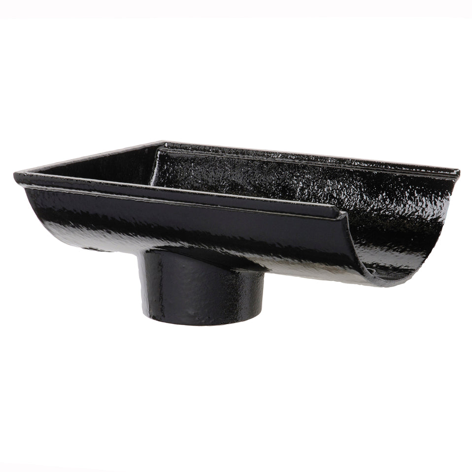 Hargreaves Cast Iron 100mm Internal Beaded Half Round 65mm Dropend Outlet   - Painted Black