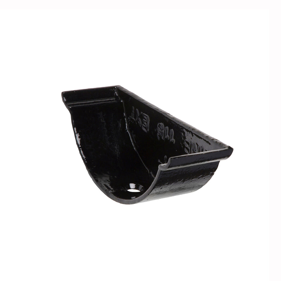 Hargreaves Cast Iron 100mm External Beaded Half Round Stopend  - Painted Black