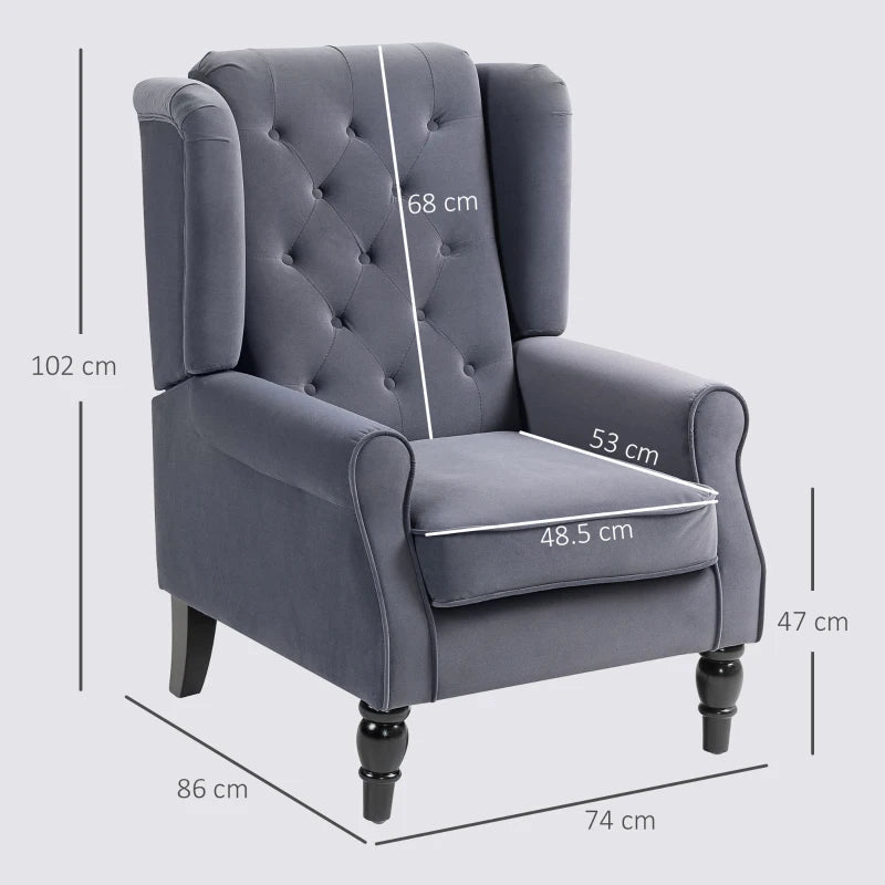 Retro Upholstered Wingback Accent Chair with Button Tufting for Living Room and Bedroom in Charcoal Grey