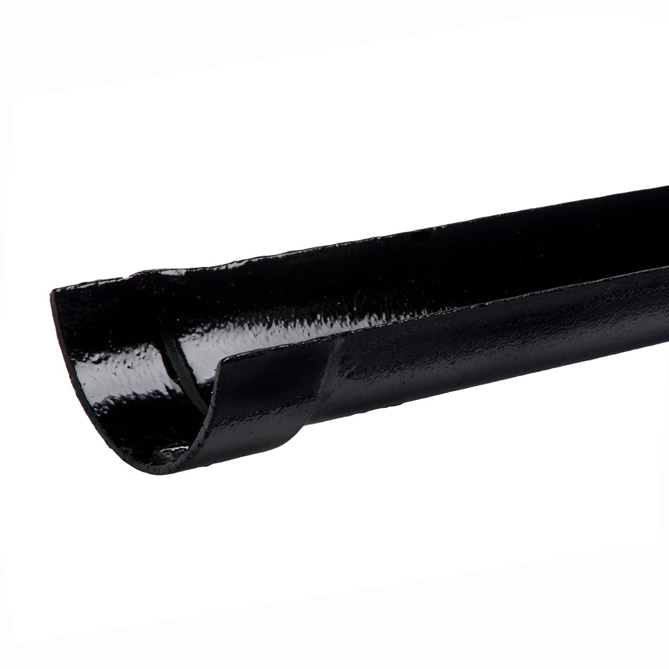 Hargreaves Cast Iron 100mm Plain Half Round Gutter 1829mm  - Painted Black