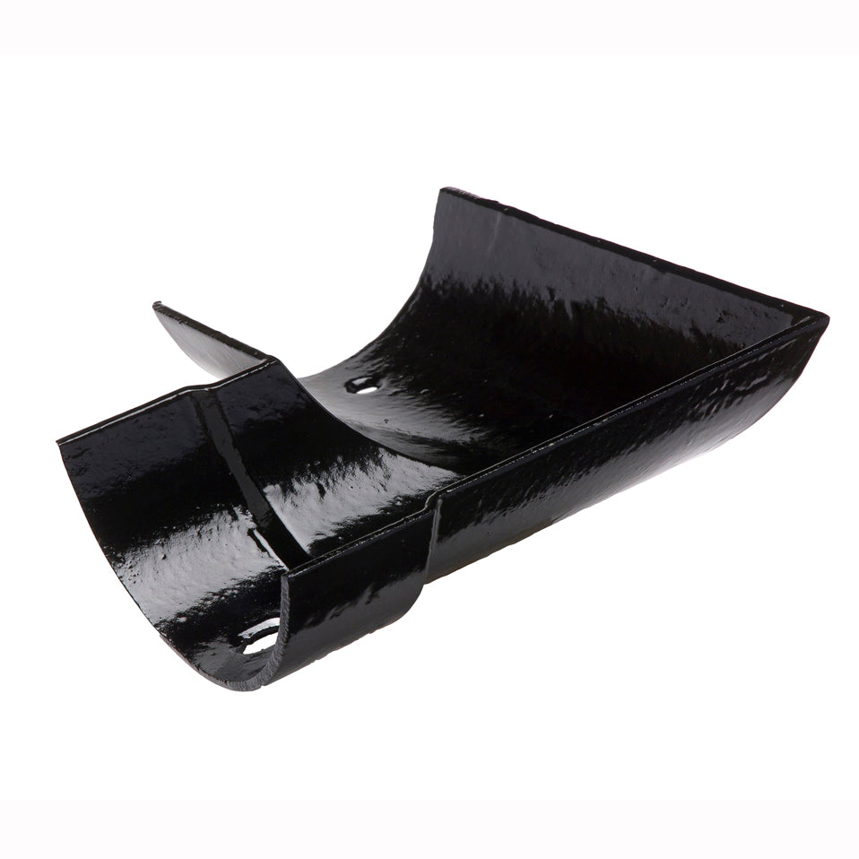 Hargreaves Cast Iron 100mm Left Hand Plain Half Round Square Angle  - Painted Black