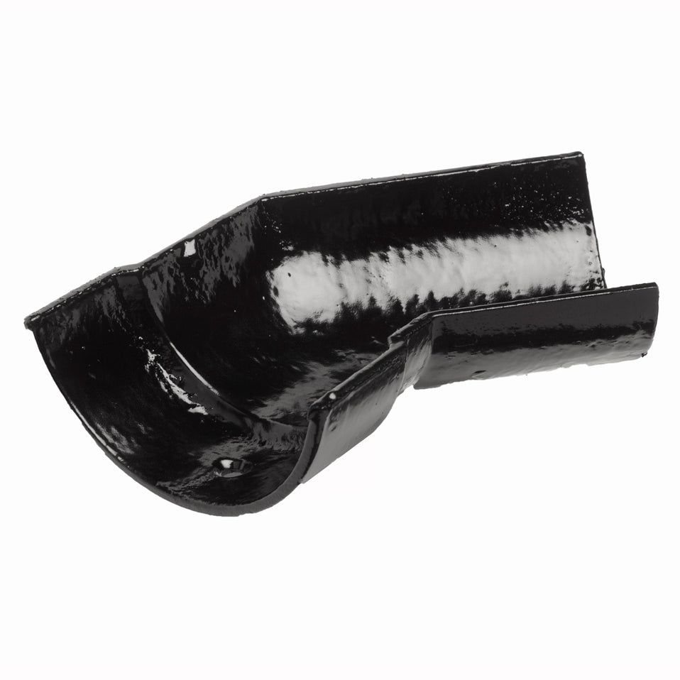 Hargreaves Cast Iron 100mm Right Hand Plain Half Round Obtuse Angle  - Painted Black